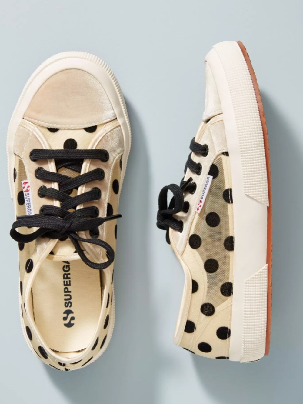 Superga Polka Dot Velvet Mesh Artsy School Trendy Chic Girly Dotted Sneakers